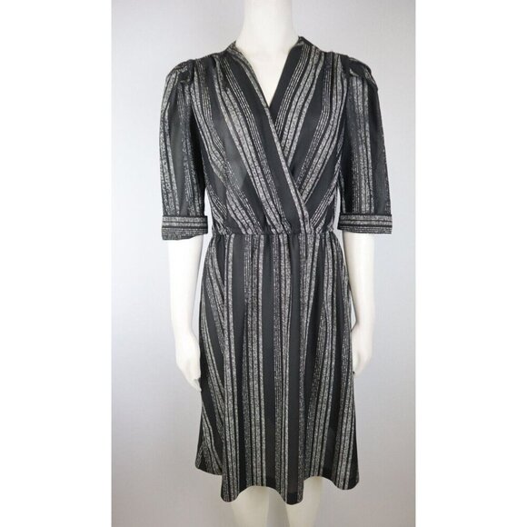 VINTAGE 1970s SHEER BLACK & WHITE STRIPED DRESS - AMY'S PLACE - SIZE M - Picture 3 of 10